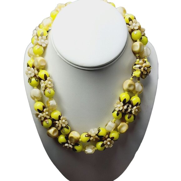 Vintage Double Strand Marked Hong Kong Plastic Fruit Salad/Flower Necklace